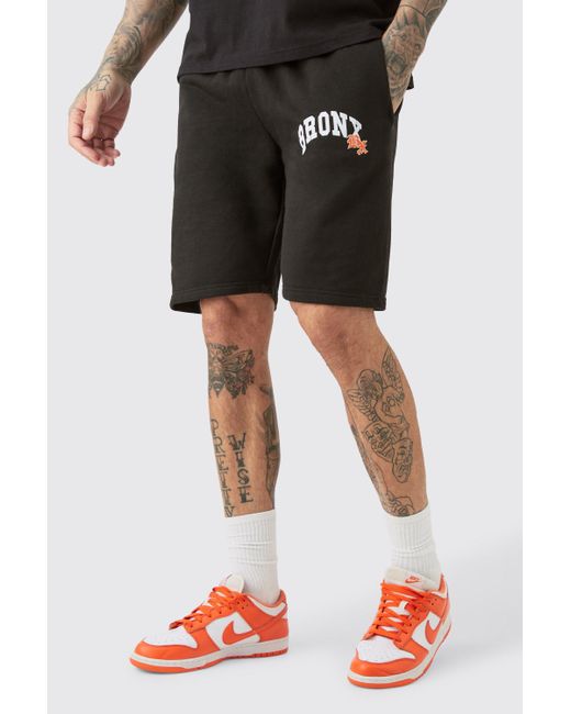 BoohooMAN Black Tall Loose Fit Varsity Jersey Shorts for men