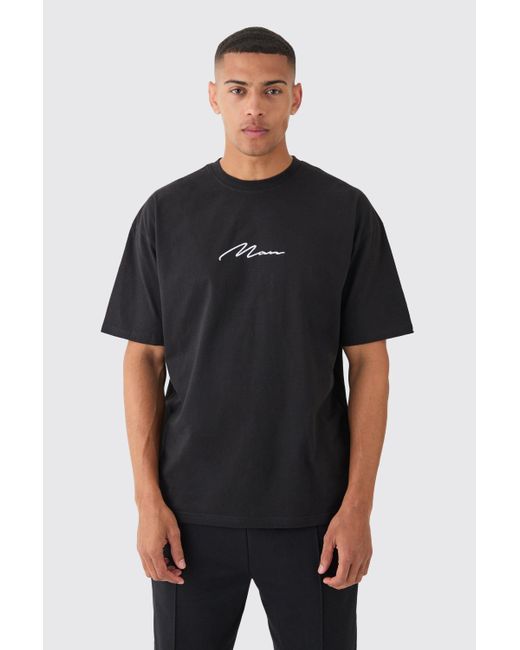 BoohooMAN Black Signature Embroidered T-shirt for men
