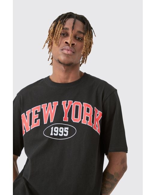 BoohooMAN Tall New York Varsity Print T-shirt in Black für Herren