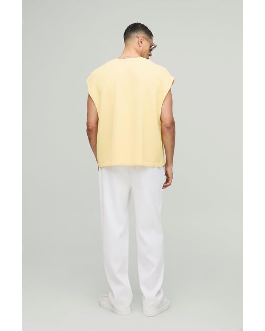 BoohooMAN Yellow Oversized Boxy Pleated Cap Sleeve Tank for men