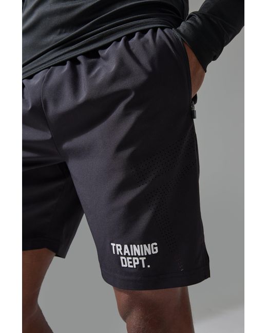 BoohooMAN Black Active Training Dept Perforated Stretch Woven 7inch Short for men