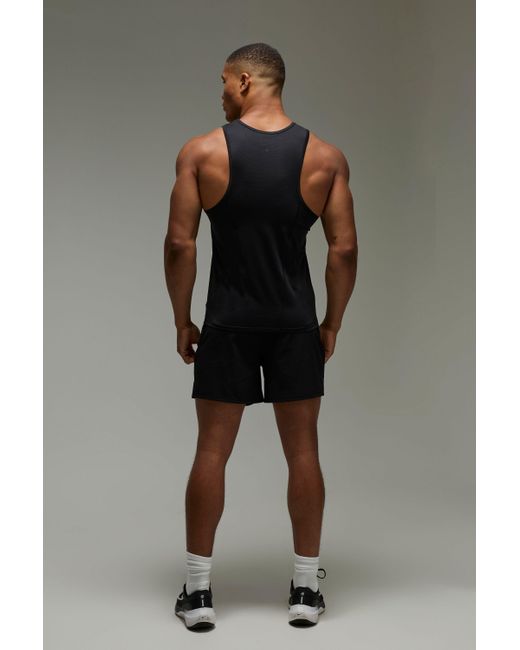 BoohooMAN Black Common Pace Running Regular Fit Mesh Tank for men