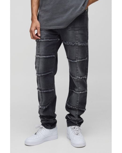 BoohooMAN Zerrissene Slim-Fit Jeans mit Naht-Detail in Blue für Herren