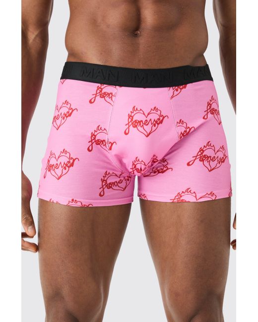 BoohooMAN Boxershorts mit Herz-Slogan in Pink für Herren