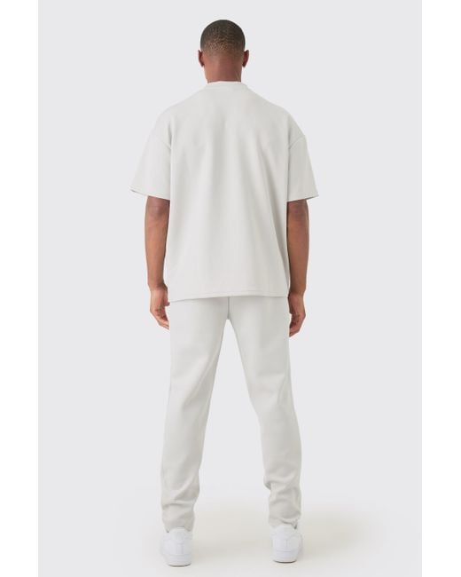 BoohooMAN White Oversized Scuba T-shirt & Jogger Set for men