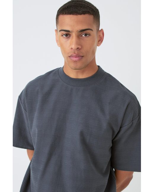 BoohooMAN Oversized Jacquard Raised Striped Extended Neck T-shirt in Gray für Herren