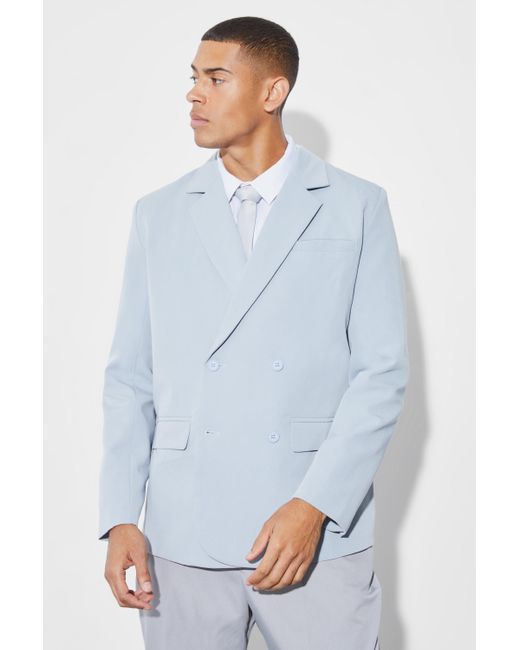 BoohooMAN Relaxed Double Breasted Suit Jacket in Blue for Men | Lyst UK