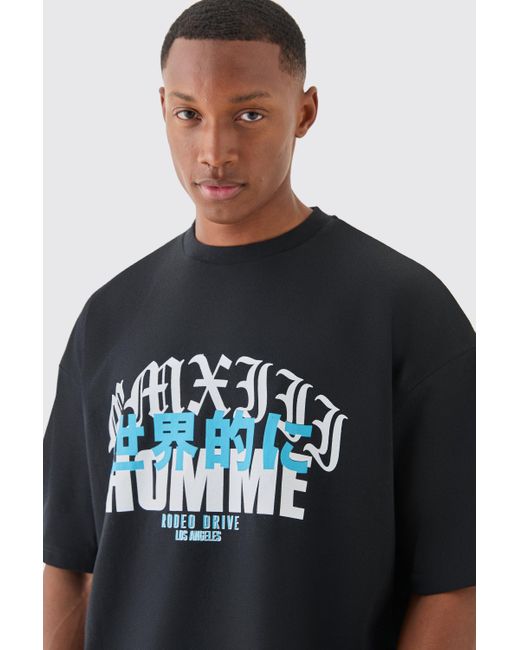 BoohooMAN Blue Homme Print Denim Gusset T-shirt And Short Set for men