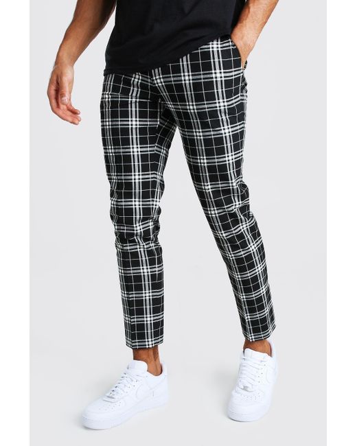 Pantalon Chic Court A Motif Tartan Monochrome Boohooman Pour Homme En Coloris Noir Lyst
