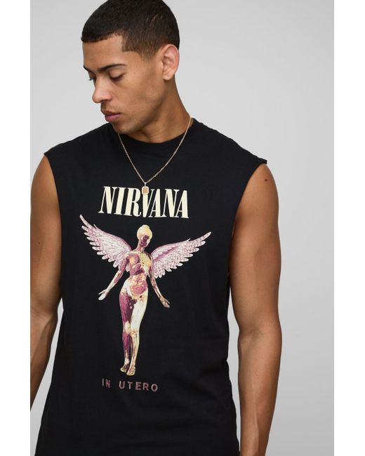 Camiseta Sin Mangas Negra Regular Con Estampado De Nirvana Boohoo de color Black