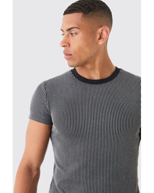 BoohooMAN Gray Sheer Texture Shrunken T-shirt for men