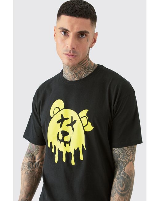 BoohooMAN Tall Drippy Evil Teddy Graphic T-shirt In Black for men