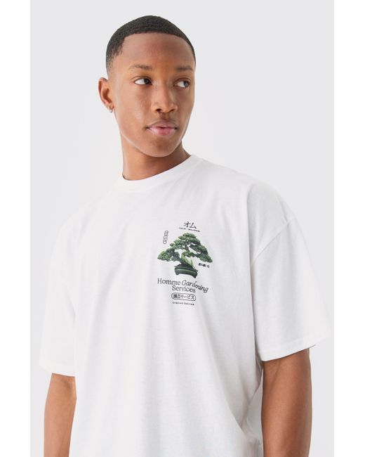 BoohooMAN White Oversized Gardening Print T-shirt for men