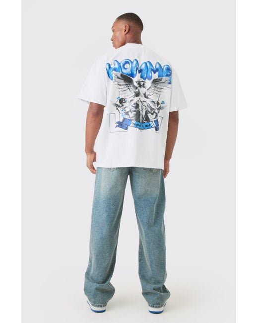 BoohooMAN Blue Oversized Super Heavyweight Jersey Graphic T-shirt for men