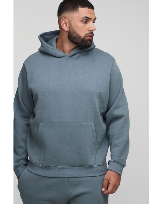 BoohooMAN Plus Basic Regular Fit Over the Head Hoodie in Blue für Herren
