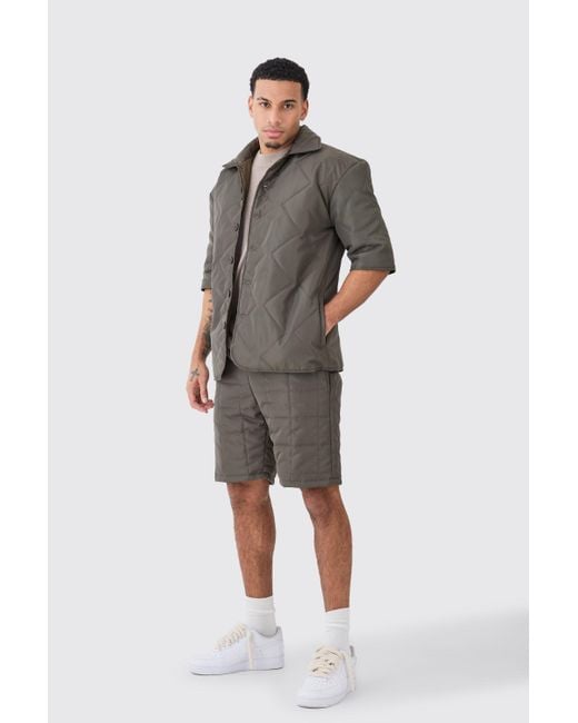 BoohooMAN Quilted Square Shirt And Short Set in Multicolor für Herren