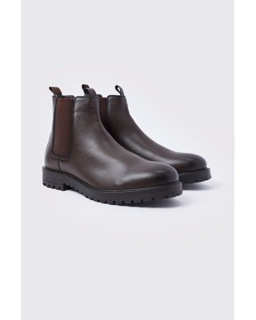 BoohooMAN Brown Faux Leather Chelsea Boots for men