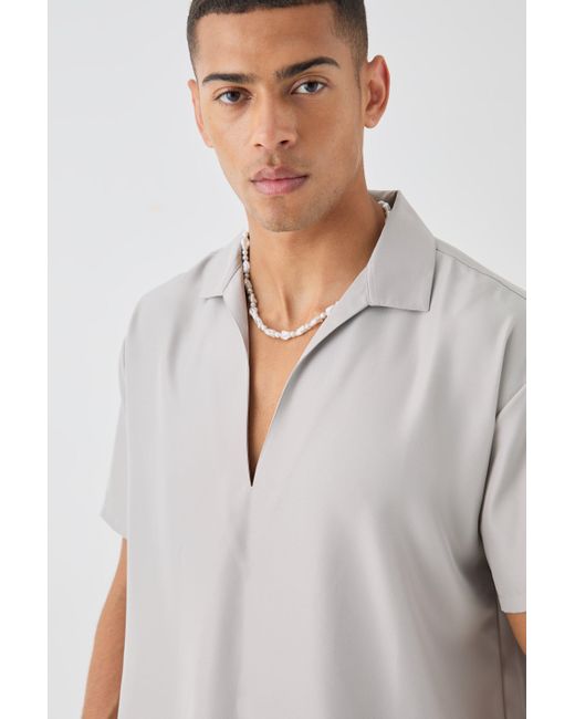 BoohooMAN Oversized V Neck Dropped Shoulder Shirt In Off White for men