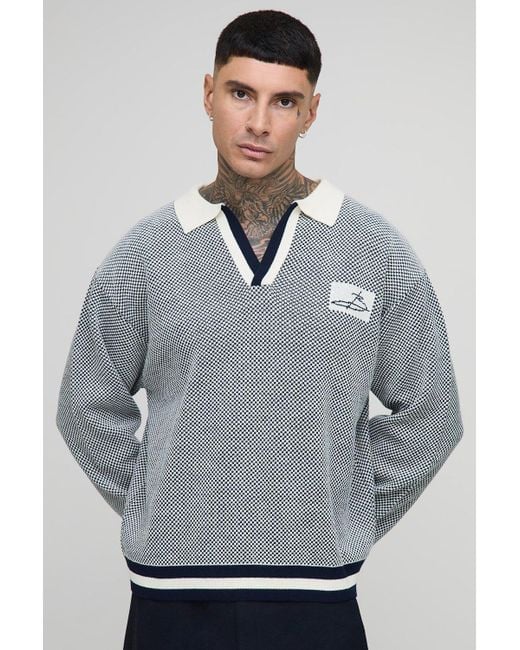 Boohoo Gray Tall Contrast Edge Open Knit Boxy Oversized Turtle Neck Sweater