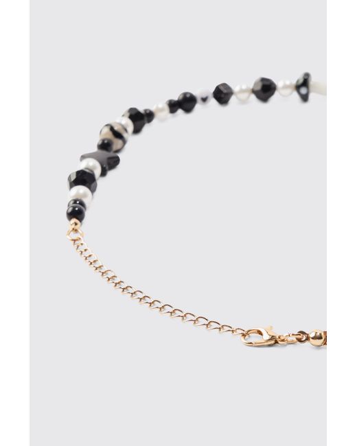 BoohooMAN Mixed Beaded Necklace In Black for men
