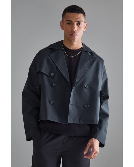 BoohooMAN Cropped Double Breasted Trench Coat in Gray für Herren