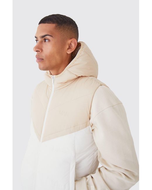 BoohooMAN White Man Colour Block Quilted Hooded Gilet for men