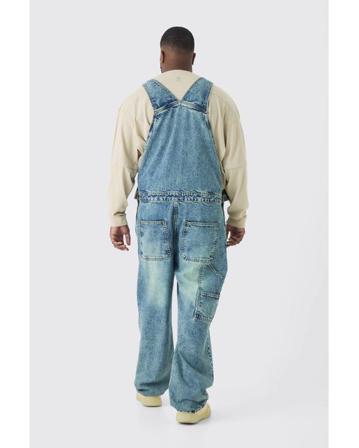 BoohooMAN Blue Plus Straight Leg Dungaree for men