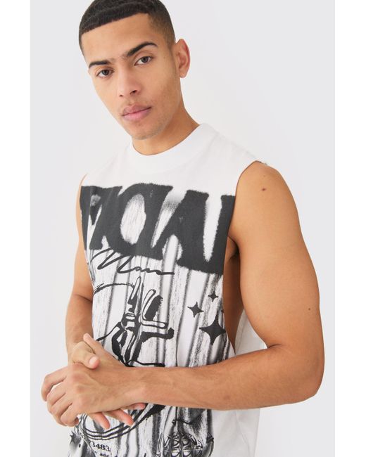 BoohooMAN White Oversized Large Scale Official Print Tank for men