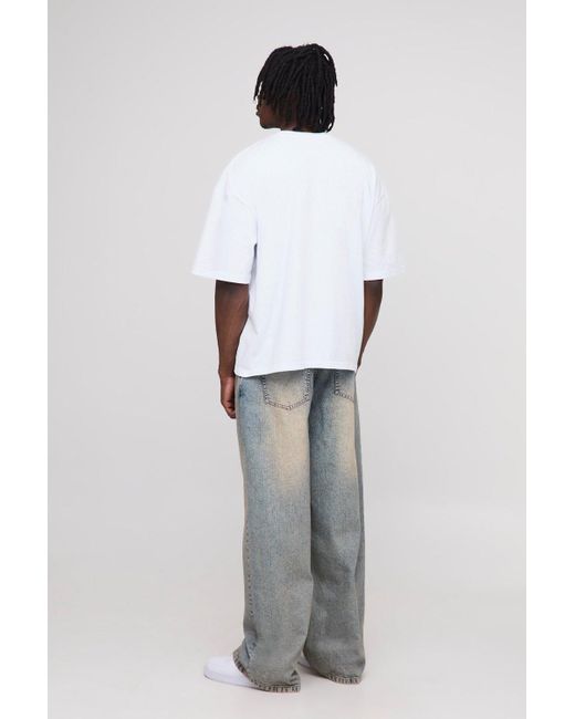 BoohooMAN White Tall Oversized Boxy Heavyweight Over The Seam Eye Printed T-Shirt for men