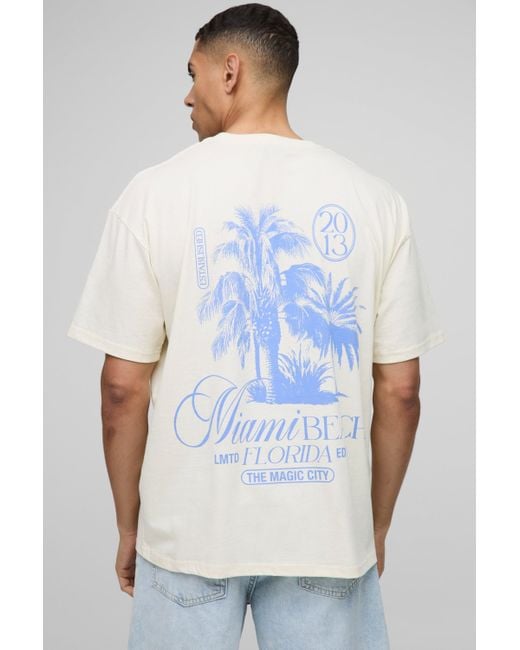 BoohooMAN White Oversized Miami Beach Palm Printed T-shirt for men