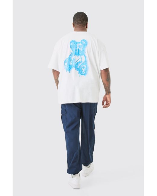BoohooMAN Plus Drippy Teddy Back Graphic T-shirt In White for men