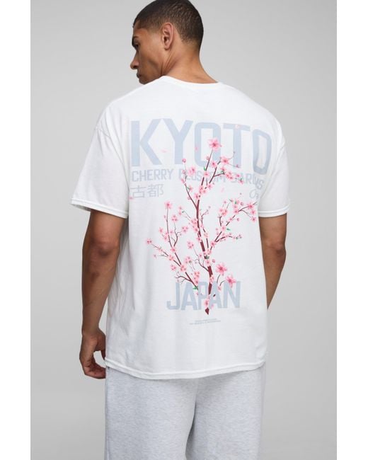 Boohoo White Oversized Japan Cherry Blossom Printed T-Shirt