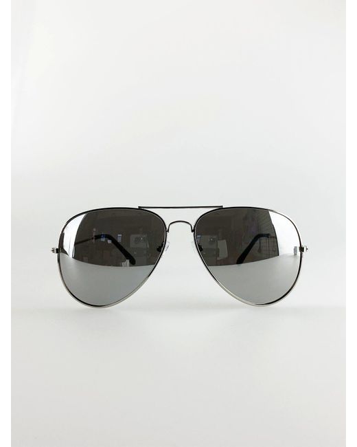 BoohooMAN Metallic Svnx Silver Classic Pilot Aviator Sunglasses With Mirrored Lens for men