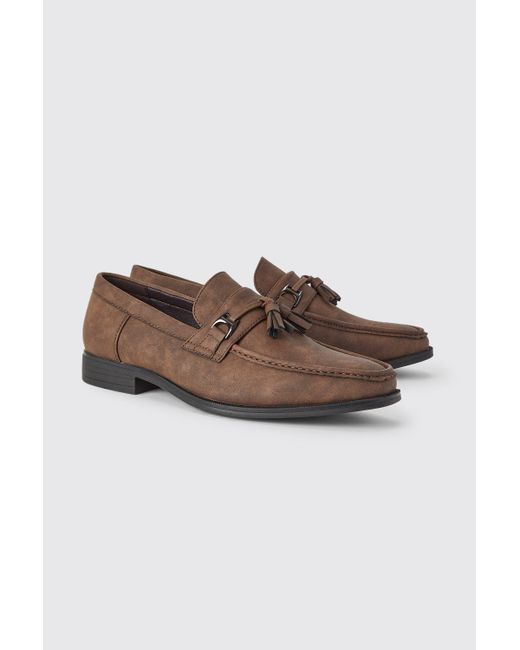 BoohooMAN Brown Faux Suede Snaffle Loafer for men
