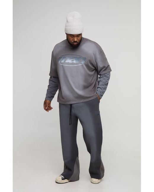 BoohooMAN Blue Plus Oversized Boxy Embossed Washed Faux Layer T-Shirt & Relaxed Jogger Set for men