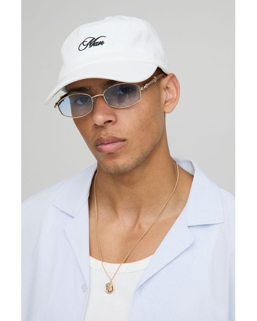 BoohooMAN White Twill Embroidered Cap for men