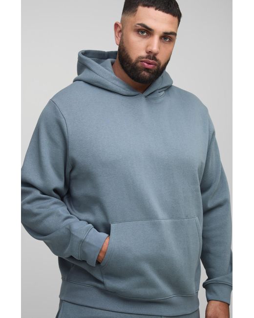 BoohooMAN Plus Basic Regular Fit Over the Head Hoodie in Blue für Herren