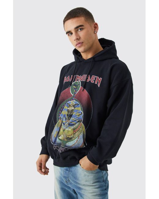 BoohooMAN Blue Oversized Iron Maiden License Hoodie for men