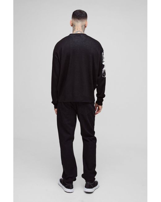 BoohooMAN Gray Tall Oversized Butterfly Skull Knitted Sweater for men
