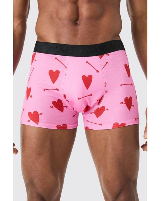 BoohooMAN Pink Printed Heart Slogan Boxers for men