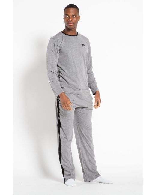 BoohooMAN Gray Tokyo Laundry Cotton 2-piece Long Sleeve Top And Bottoms Pyjama Set for men