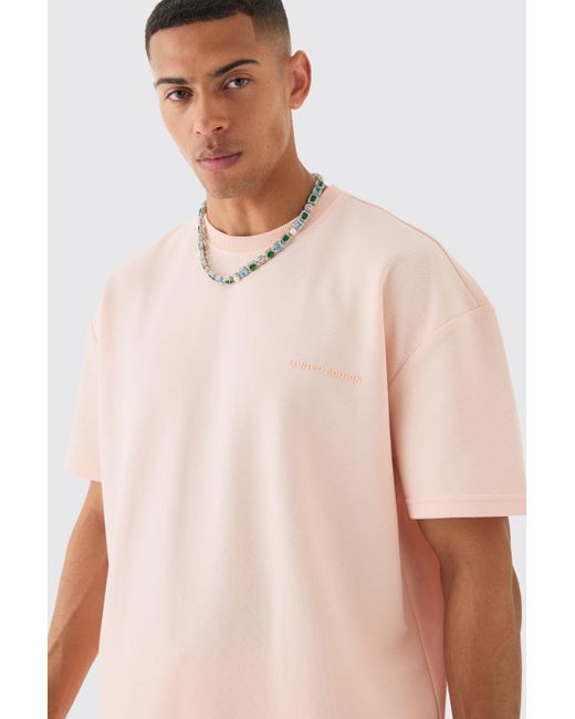 BoohooMAN Pink Oversized High Build Pique Limited T-shirt for men