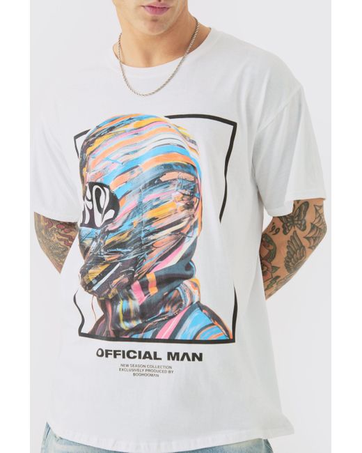 BoohooMAN White Oversized Ofcl Mask Graphic T-shirt for men