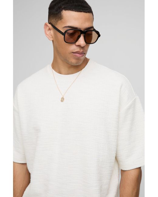BoohooMAN Kastiges strukturiertes Oversize T-Shirt in White für Herren