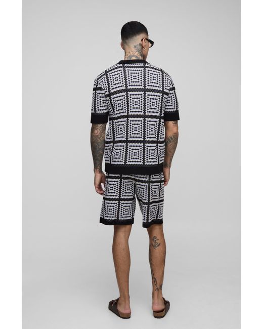 BoohooMAN Multicolor Tall Regular Fit Crochet Shirt & Relaxed Short Set for men