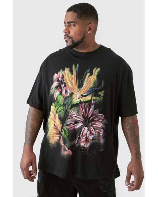 BoohooMAN Plus Oversized Multi Floral T-shirt In Black for men