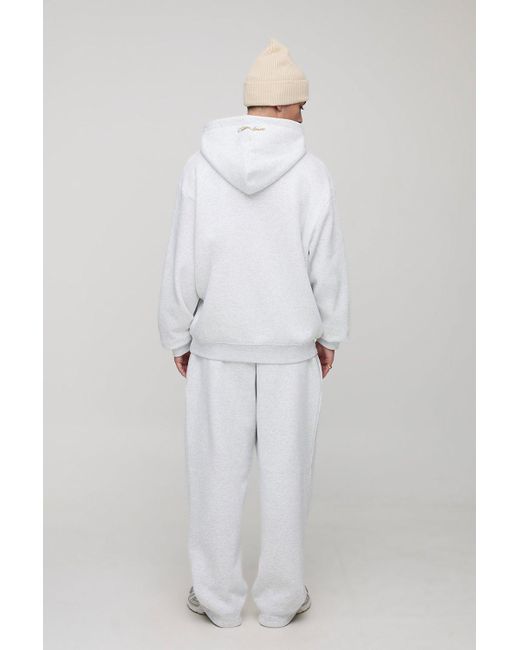 BoohooMAN White Oversized Homme Varsity Applique Hooded Tracksuit for men