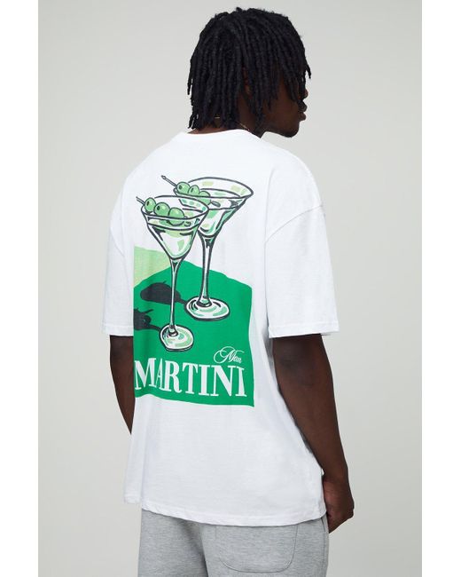 Tall Oversized Man Script Martini Print T-Shirt Boohoo de color Green