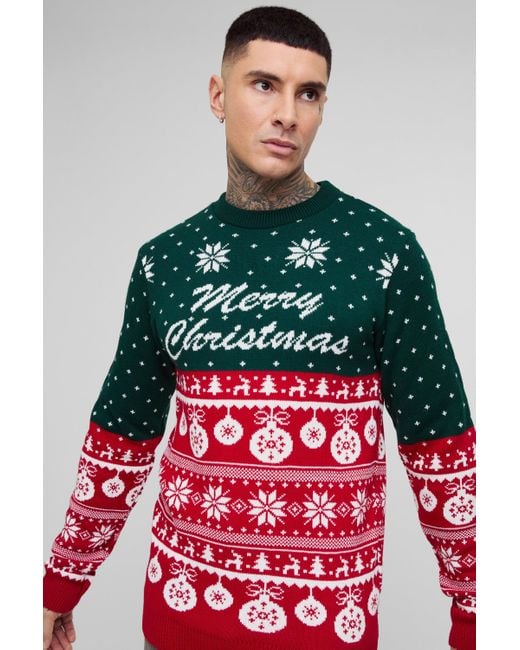 BoohooMAN Red Tall Merry Christmas Knitted Sweater for men