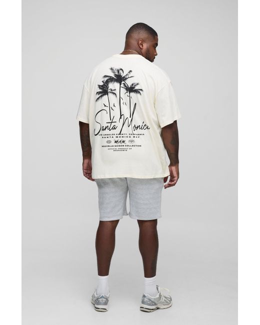 Boohoo White Plus Oversized Santa Monica Palm Print T-Shirt & Slim Short Set
